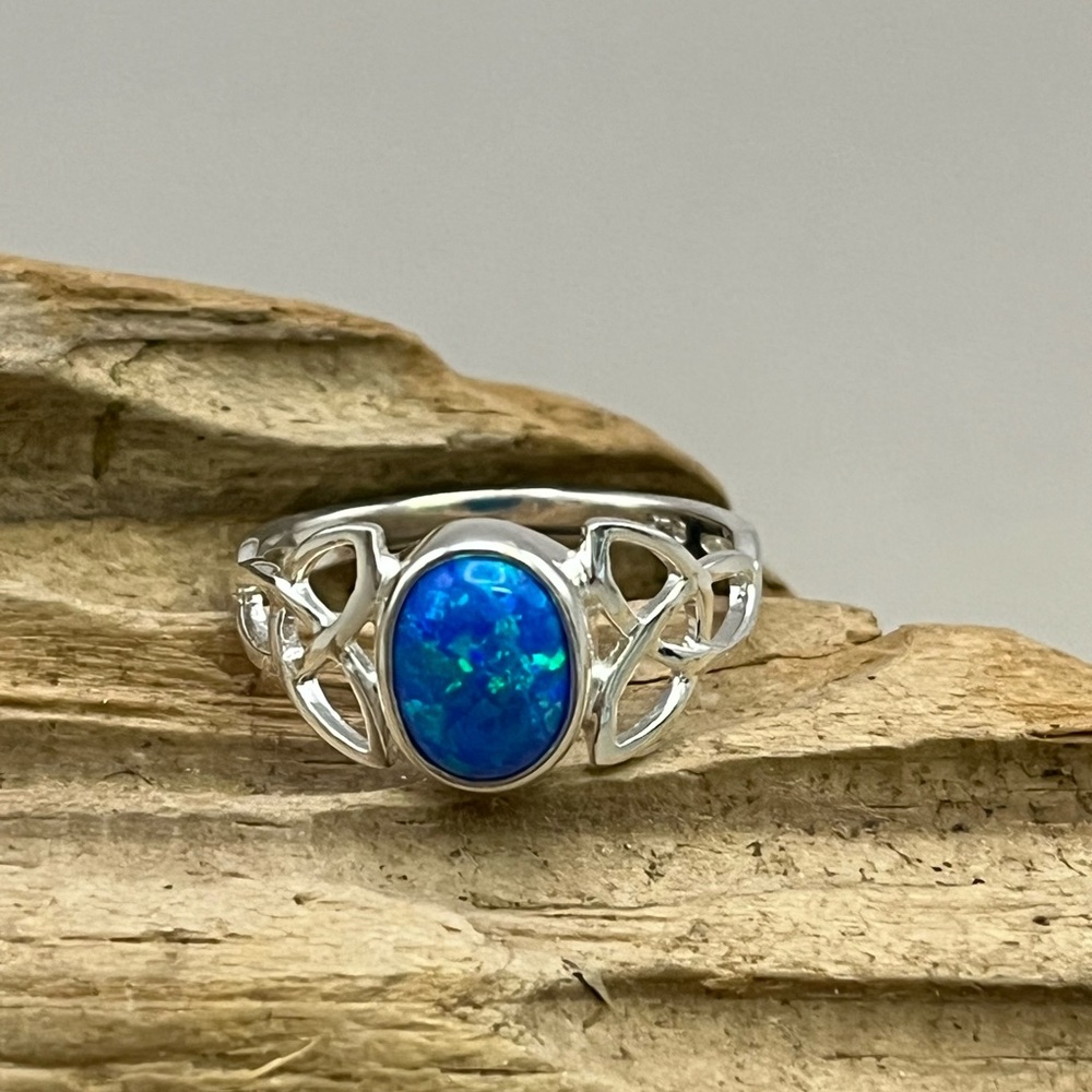 Vintage-Inspired Sterling Silver and Blue Opal Ring